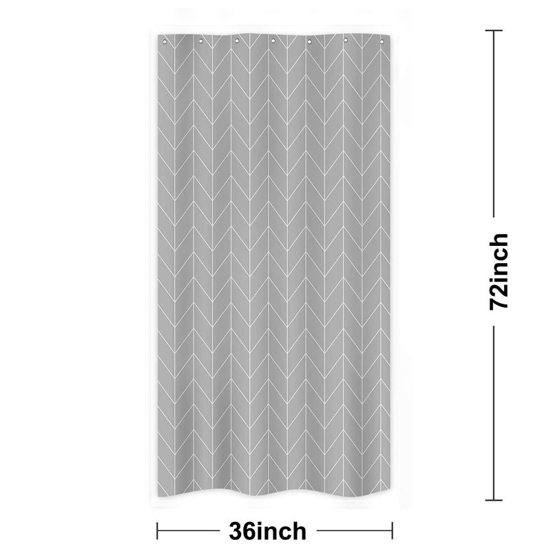 Riyidecor Small Stall RV Gray Grey Shower Curtain Liner for Bathroom Narrow Dorm Half Size Stand Up 36x72 Inches Wide Single Chevron Herringbone Geometric Tiny Walkin Fabric Polyester Bathroom - Image 2